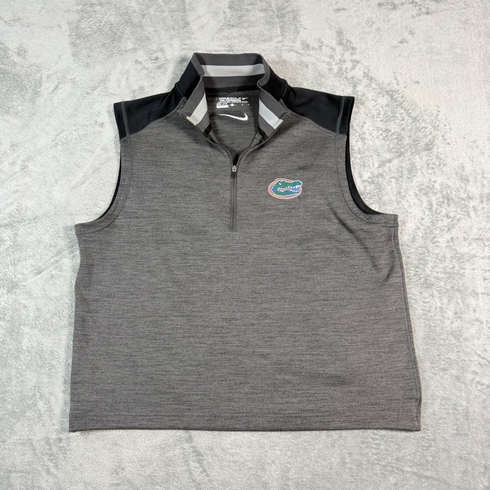 Nike Mens Large Florida Gators Golf Vest Gray Black Dri-FIT Quarter Zip
